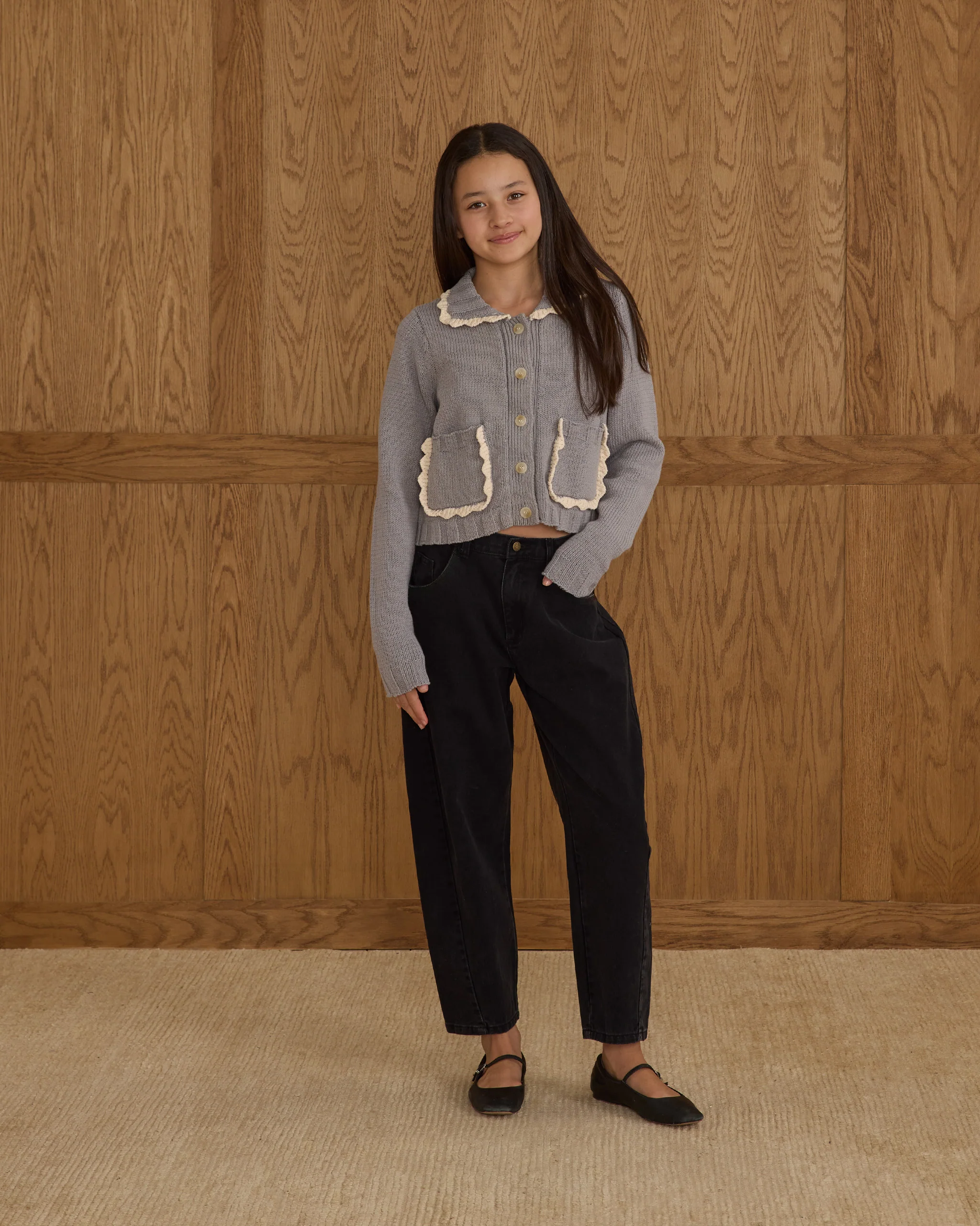 Teen Collared Cardigan Dusty Blue