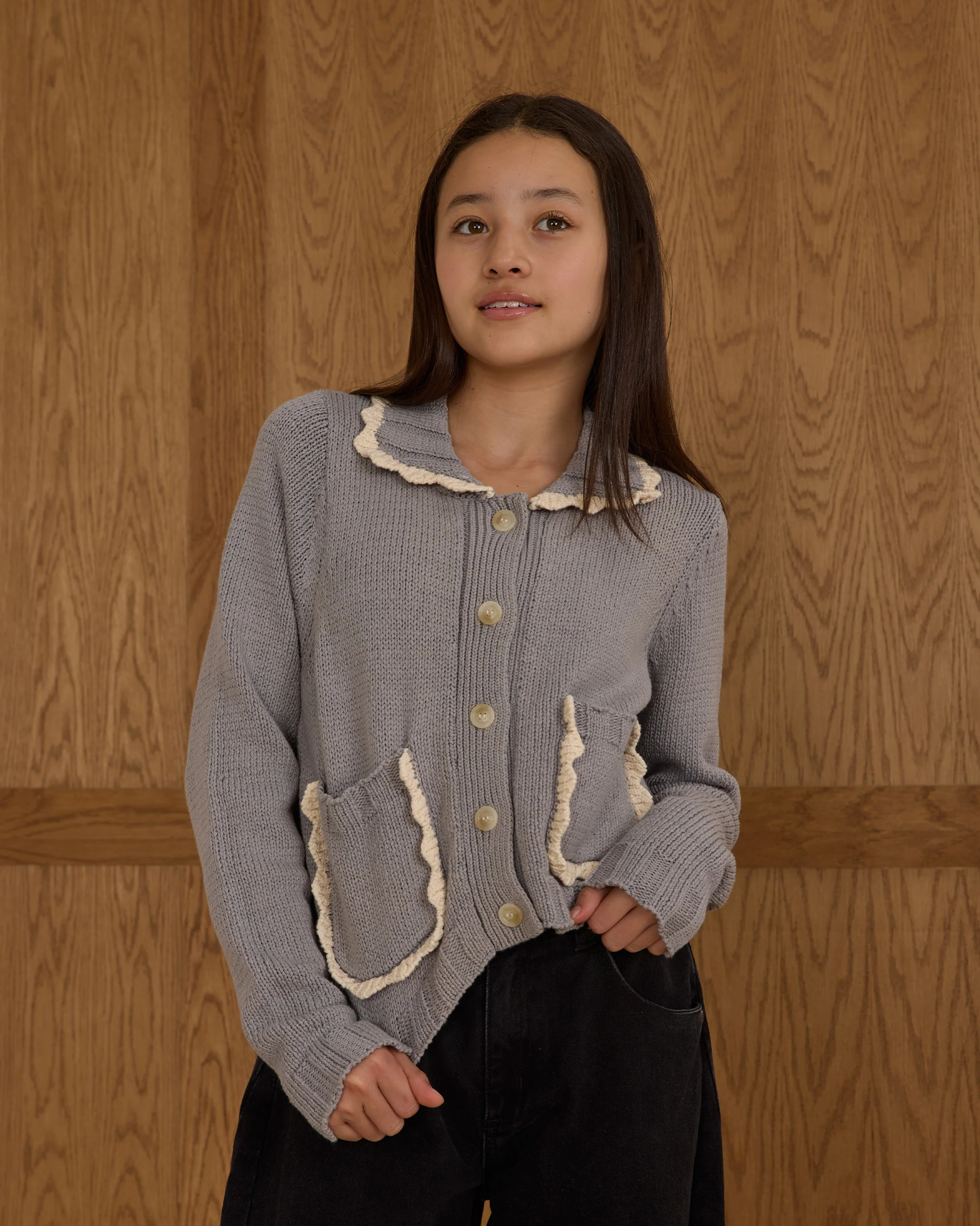 Teen Collared Cardigan Dusty Blue 2